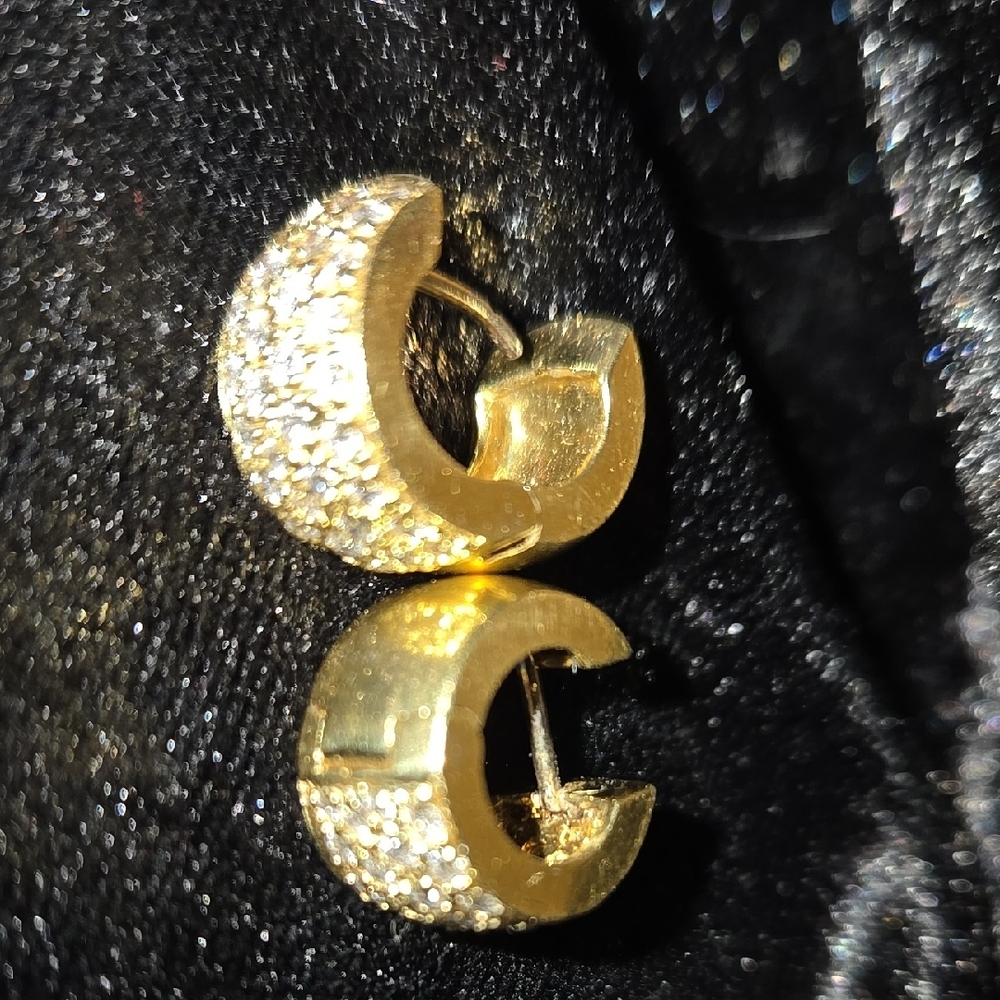 Elegant Gold 18k Stamped 4 Rows Micropave Diamond Huggies